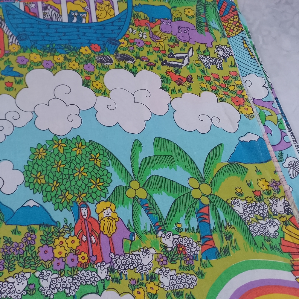 Vintage 1960-70  Noah's Ark Themed Sears FULL Flat Sheet - Picture 5 of 11